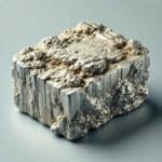 A close-up, detailed image of a piece of raw, unprocessed Praseodymium in its natural, metallic state. Praseodymium is a soft, malleable, silvery-yellow