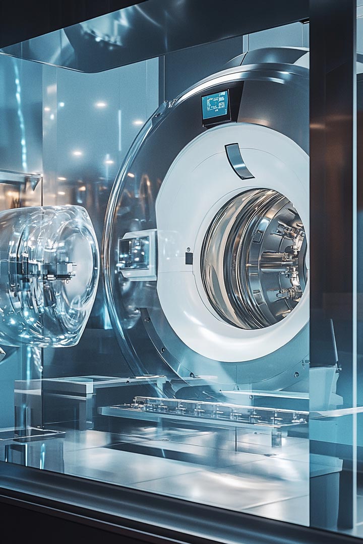 a display case featuring a washing machine inside of it