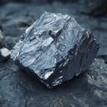 The Promethium appears as a silvery-gray, slightly rugged, and dense metal, with hints of its radioactive nature through a subtle, faint glow emanating from its surface.